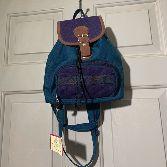 90s deadstock Teal and Purple mini Backpack sling - Picture 1 of 4